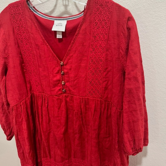 Knox Rose Red eyelet V-Neck dress size Large - Picture 2 of 5